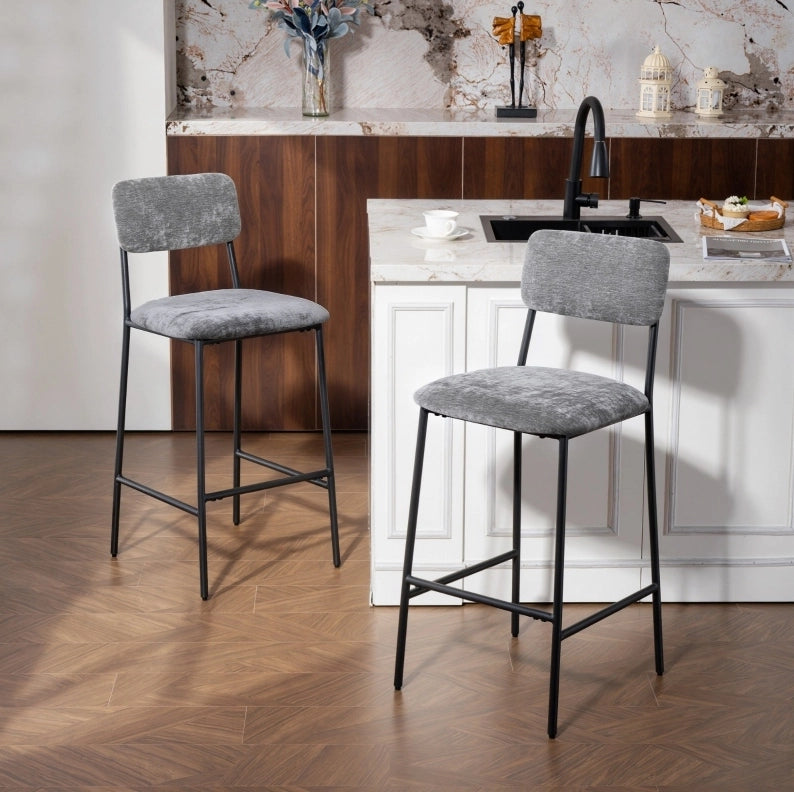 Set 2 sgabelli da bar 45,5 x 48 x 101 cm grigio in acciaio e tessuto