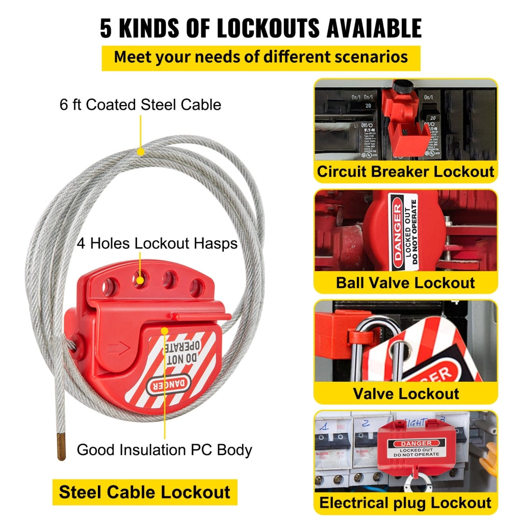 Kit di Blocco Sicurezza Elettrica 42 Pezzi con Lucchetti Tagout Serrature Etichette e Valigetta Robusto per Manutenzione e Officina