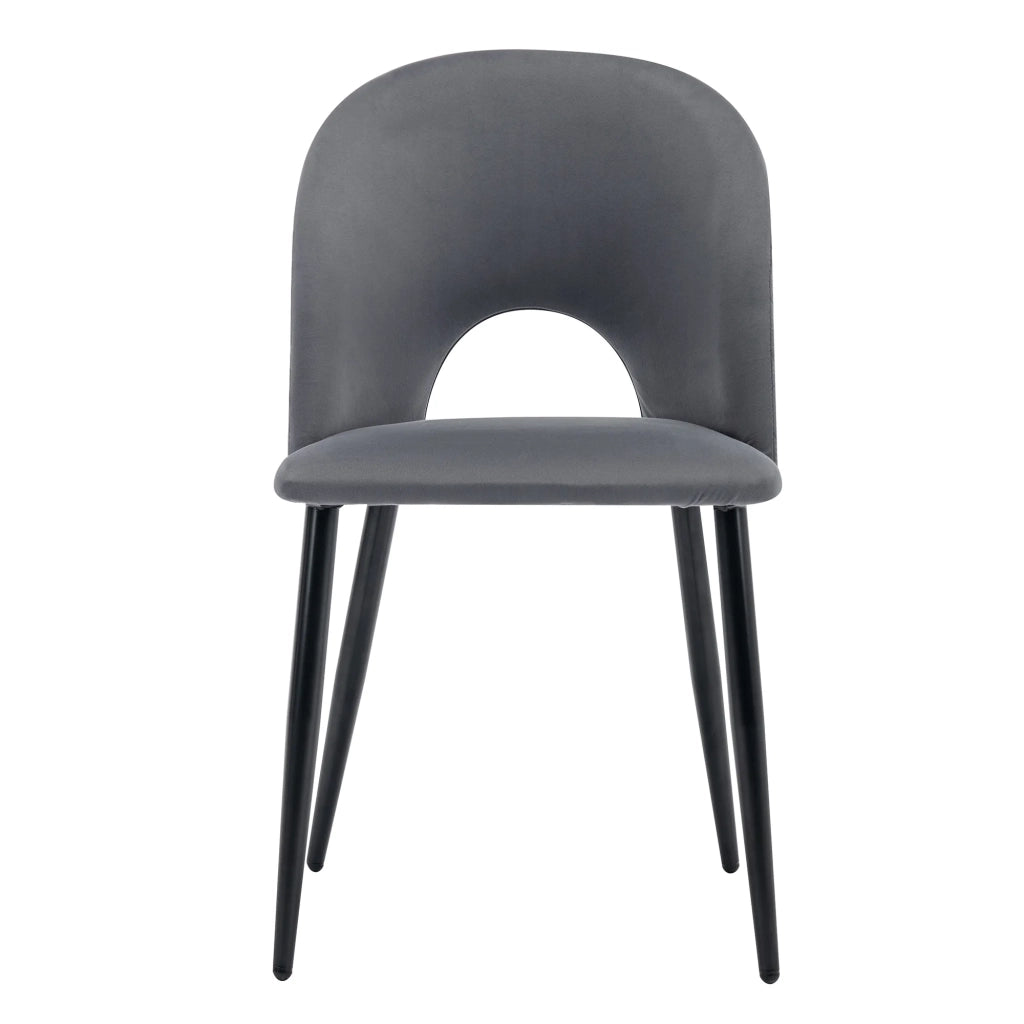Set tavolo da pranzo 140x80 cm con 4 sedie, piano MDF grigio, gambe nere. Sedie in velluto grigio con motivo a diamante e gambe regolabili