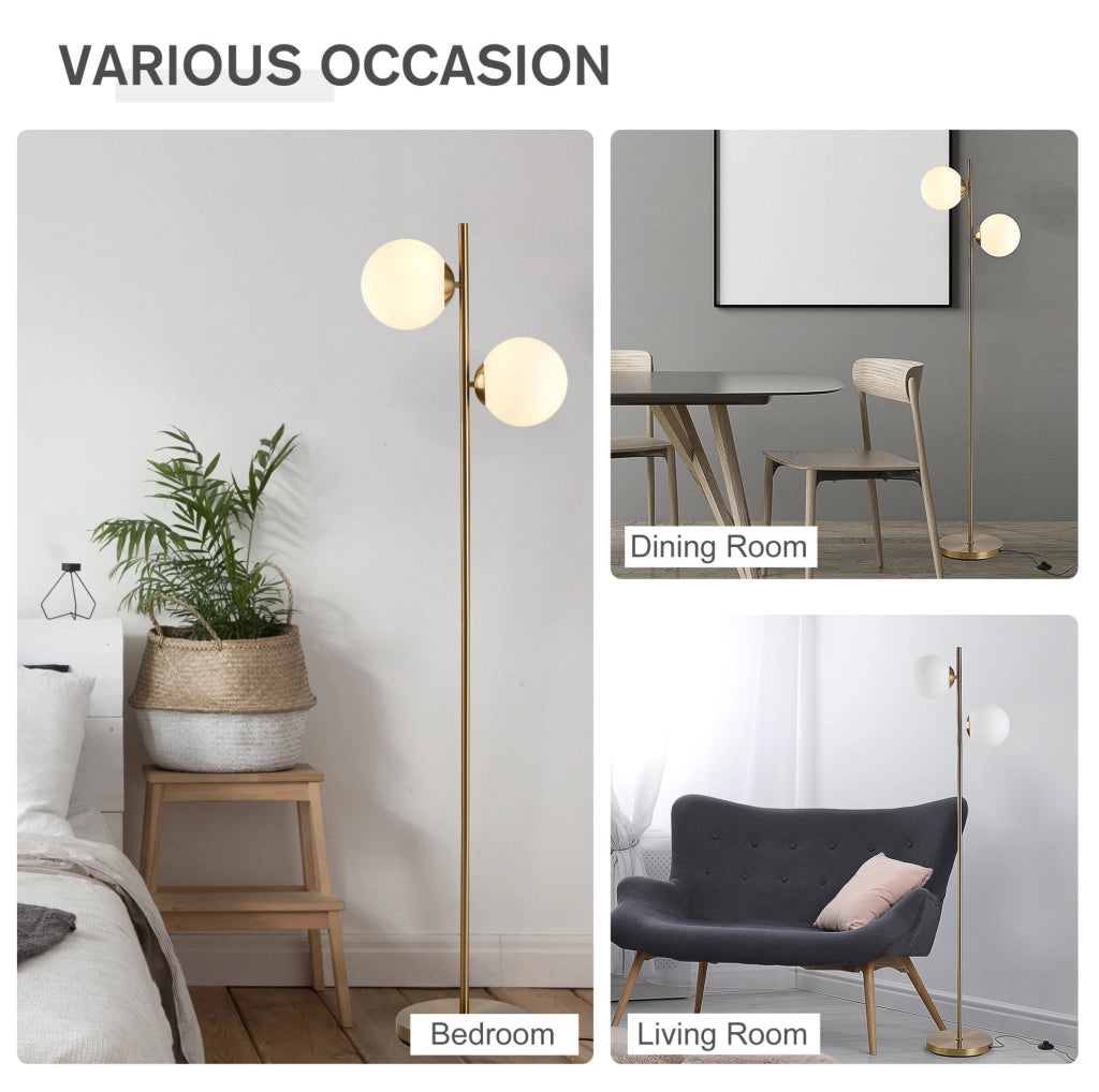 Lampada da Terra YEAVIO 165 cm con Paralume in Vetro, Struttura in Acciaio, Colore Oro e Bianco