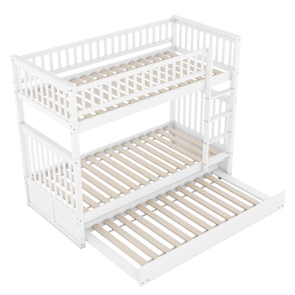 Letto a castello per bambini 90 × 200 cm e 90 × 190 cm, 3 posti con estraibile, senza materasso, bianco