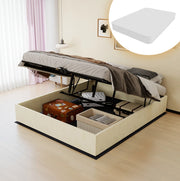 Letto contenitore 160x200 cm in tessuto e metallo beige con materasso