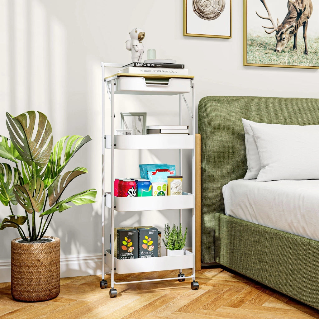 Carrello con cassetti e cestini ¨C zephmum ¨C 4 livelli, bianco