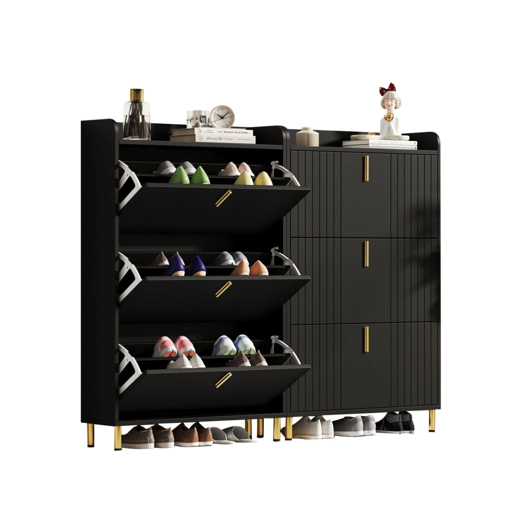Set di 2 scarpiere in MDF nero con ripiani regolabili; 80 ¡Á 23 ¡Á 123.5 cm