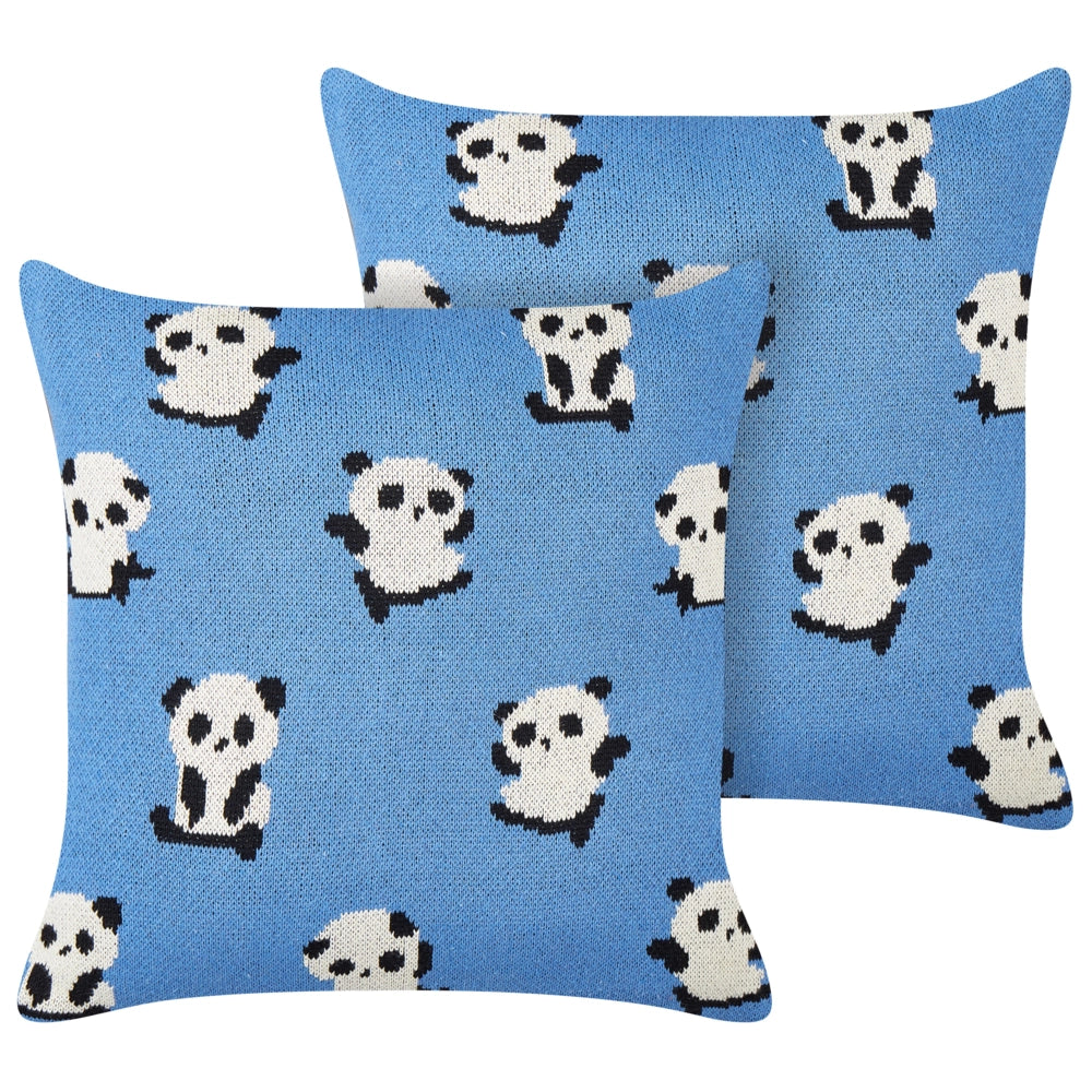 Set di 2 cuscini decorativi per bambini con motivo a panda in cotone blu 45 x 45 cm accessori per la cameretta
