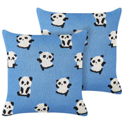 Set di 2 cuscini decorativi per bambini con motivo a panda in cotone blu 45 x 45 cm accessori per la cameretta