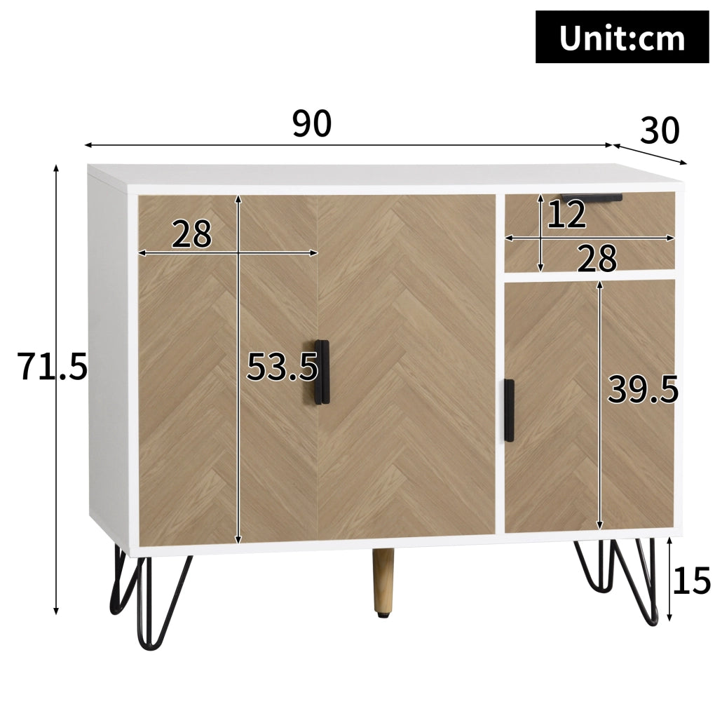 Credenza moderna bianca e effetto legno con 3 ante e cassetto