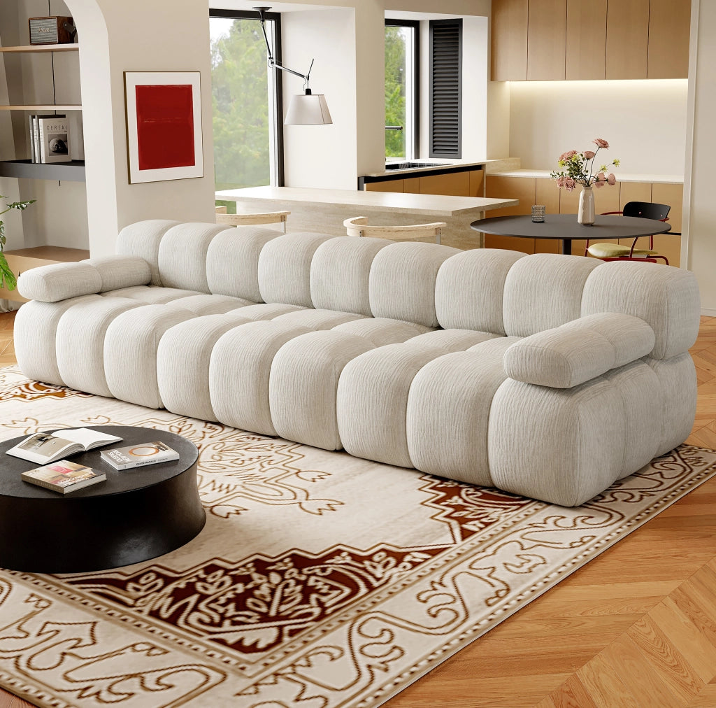 DIVANO Angolare 300x100x68 cm in Tessuto Bianco Senza montaggio