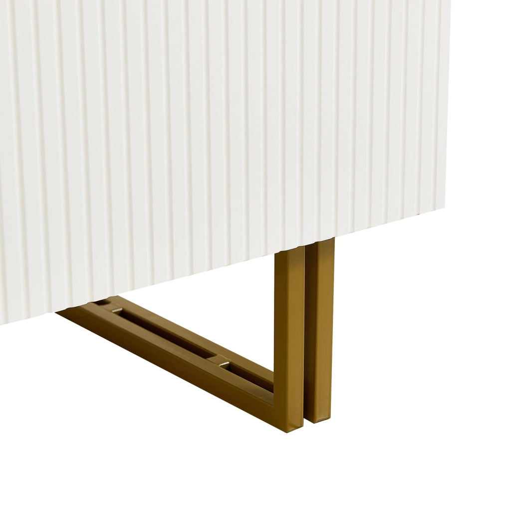 Credenza ULEVR 160x40x81,5 cm con 2 ante e 3 cassetti, mobile contenitore in MDF bianco con gambe in acciaio