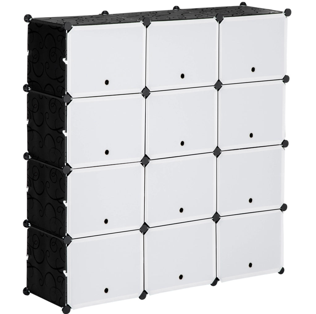 Scarpiera modulare a 12 cubi in plastica nera 125x32x125 cm