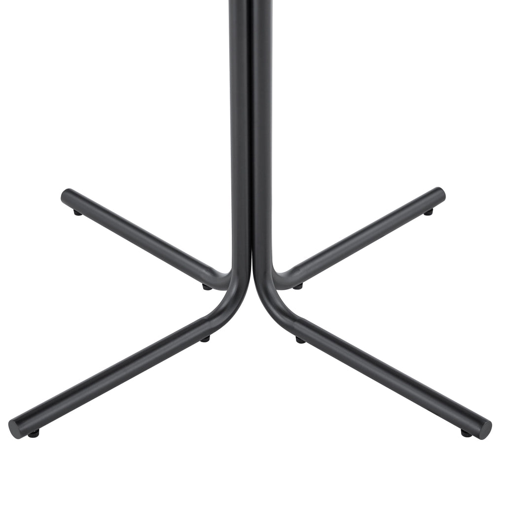 Tavolino da divano rotondo con piano in MDF effetto noce e struttura treppiede in metallo nero