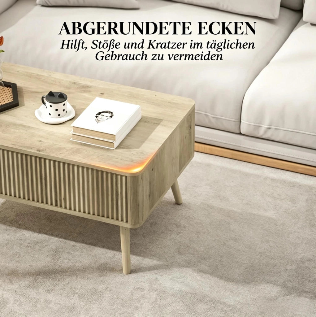 Tavolino da salotto con piano regolabile in altezza in MDF e legno di pino, colore rovere, 91x56 cm