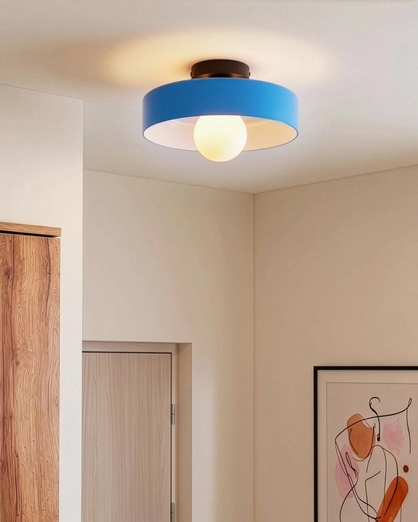 Lampada da soffitto con paralume in vetro blu, modello a incasso, ideale per soffitti bassi