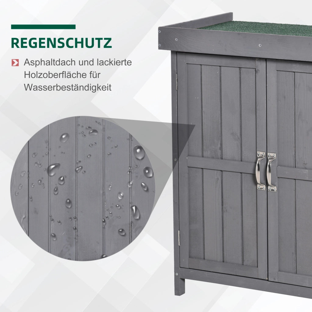 Armadio da giardino in legno verniciato con doppia porta e 2 ripiani grigio resistente alle intemperie