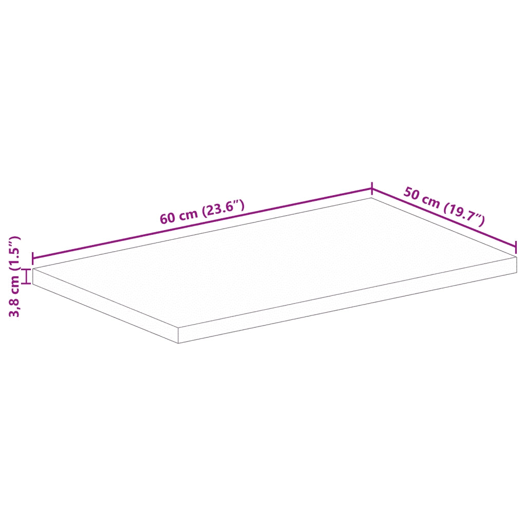Dessus de table 60x50x3,8 cm rectangulaire bois massif d'acacia
