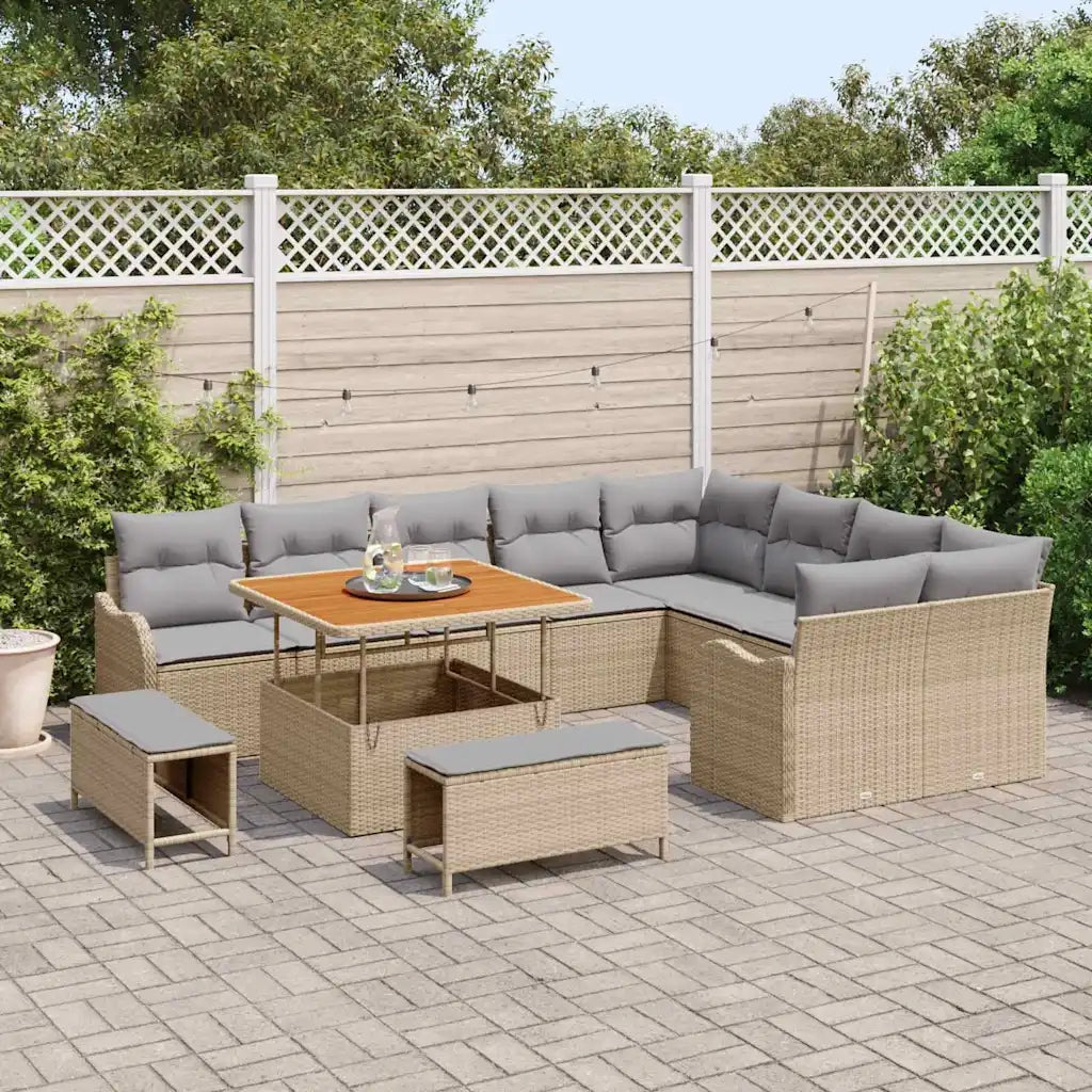 Set Divano da Giardino con cuscino 12 pcs Beige polyrattan 3362297