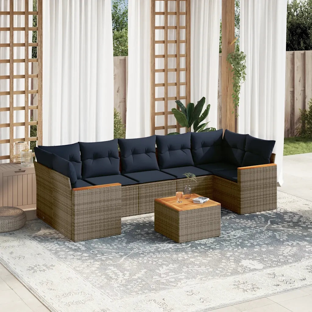 Set Divani da Giardino 8 pz con Cuscini Grigio in Polyrattan 3225816
