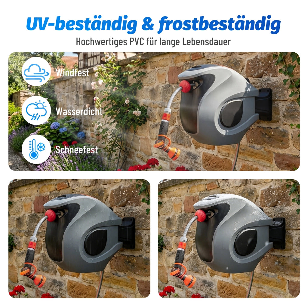 Avvolgitubo Automatico Da 30 m Con Ugello A 9 Getti E Supporto Orientabile 180 Gradi Grigio