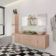 Set Mobili da Bagno 11 pz con Lavabo e Rubinetto Beige 273688