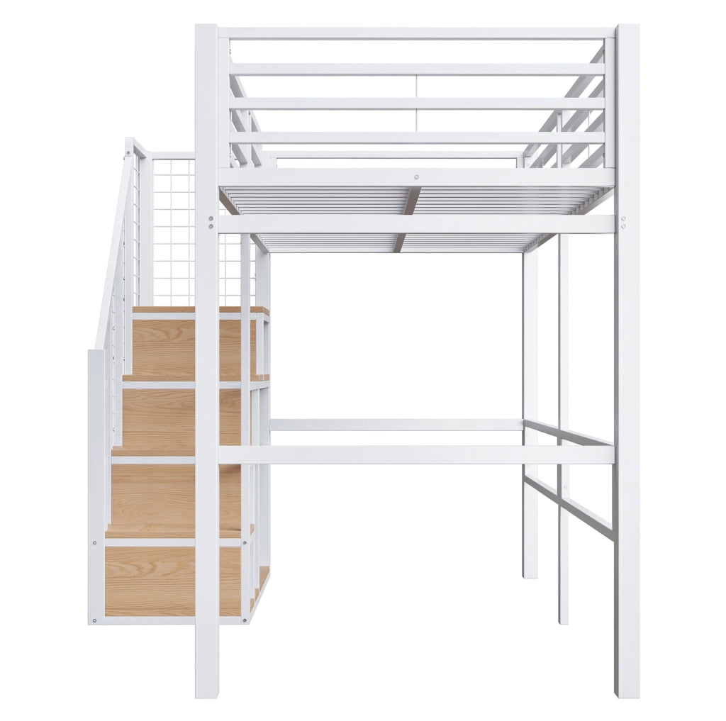 Letto a soppalco 90x200 cm in metallo bianco con guardaroba integrato HOMVRA