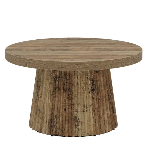 Tavolino da salotto rotondo con base a colonne scanalate, stile moderno, in MDF marrone, per soggiorno, diametro 80 cm