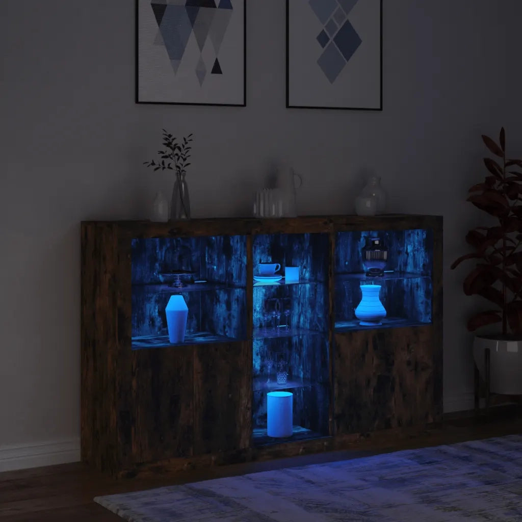Credenza con Luci LED-Buffet-Armadio da cucina Rovere Fumo 162x37x100 cm 929536