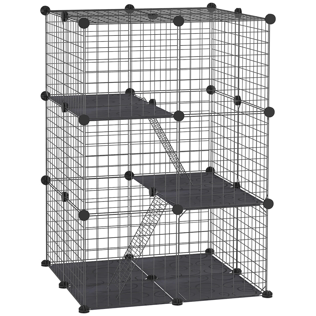 Gabbia per conigli 3 livelli modulabile ¨C zephmum ¨C nero, metallo, 70x70x105
