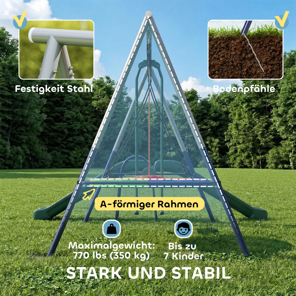 Altalena da giardino 5 in 1 con scivolo regolabile ¨C Xylo ¨C 382x196x203 cm multicolore