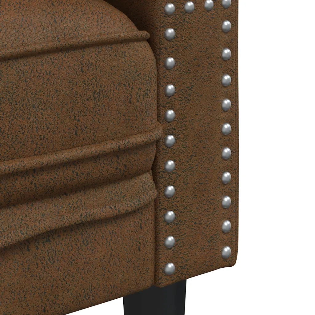 Divani Chesterfield 3pz Cuscini Marrone Similpelle Scamosciata 3209290
