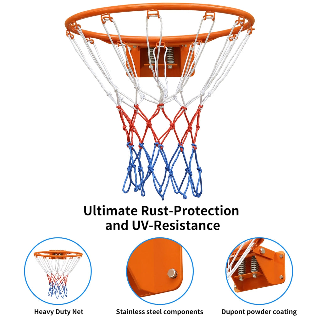 Canestro da basket con rete da 45 cm a doppia molla in ferro e nylon arancione per campi e canestri domestici