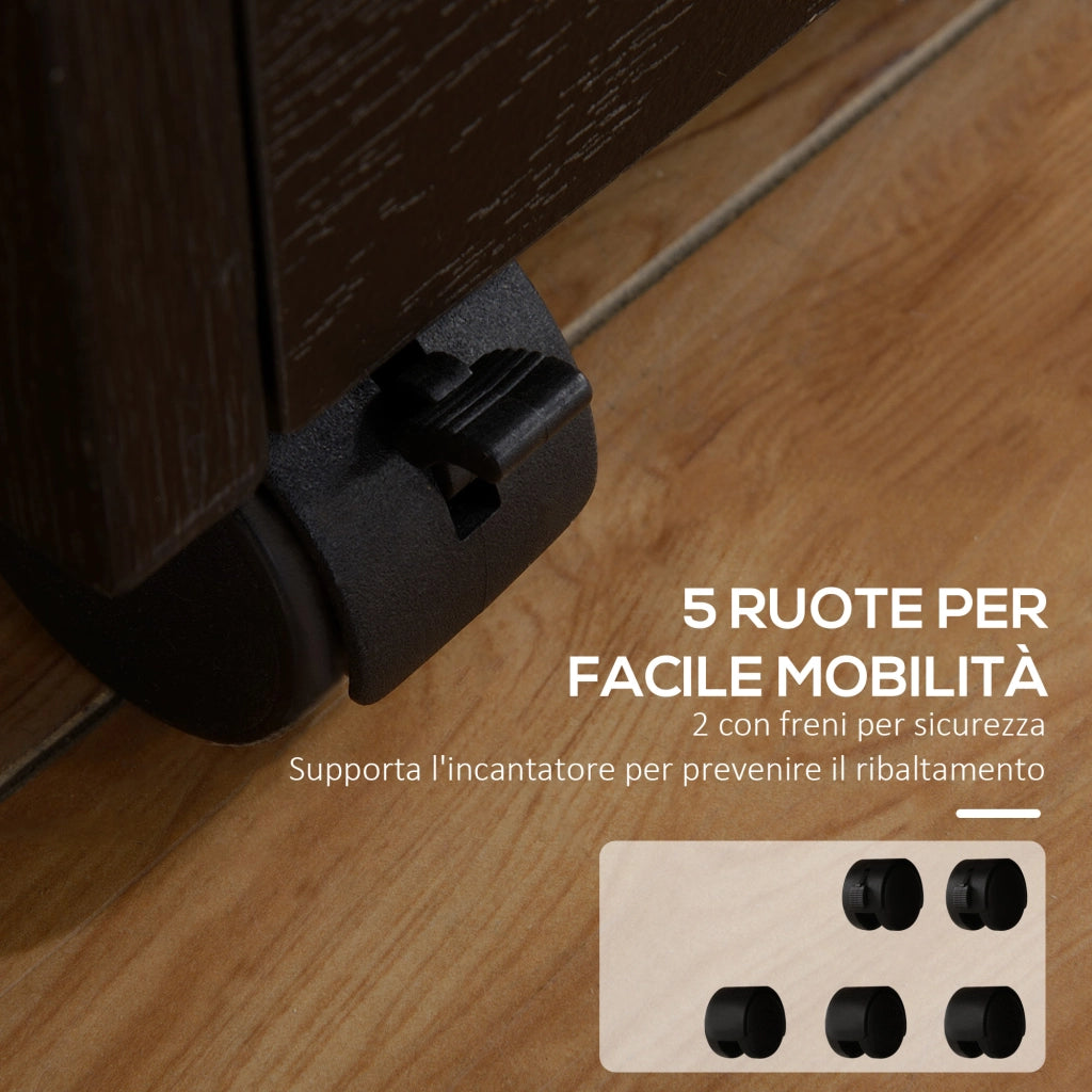 Cassettiera Ufficio in Legno a 3 Cassetti con Serratura e 5 Ruote Nero Portadocumenti Compatto 39.2x40x65.4 cm