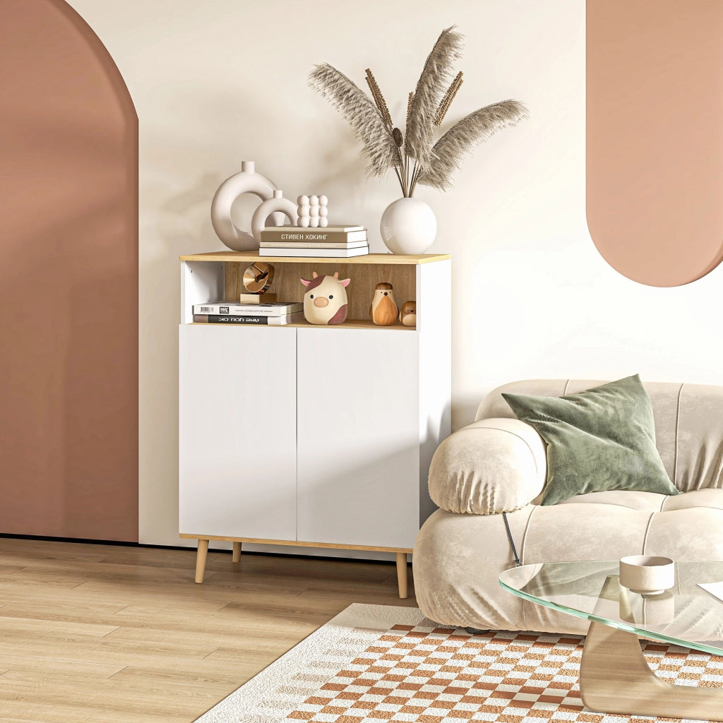 Mobile contenitore scandinavo ¨C Xylo ¨C 2 ante con ripiano interno bianco e legno