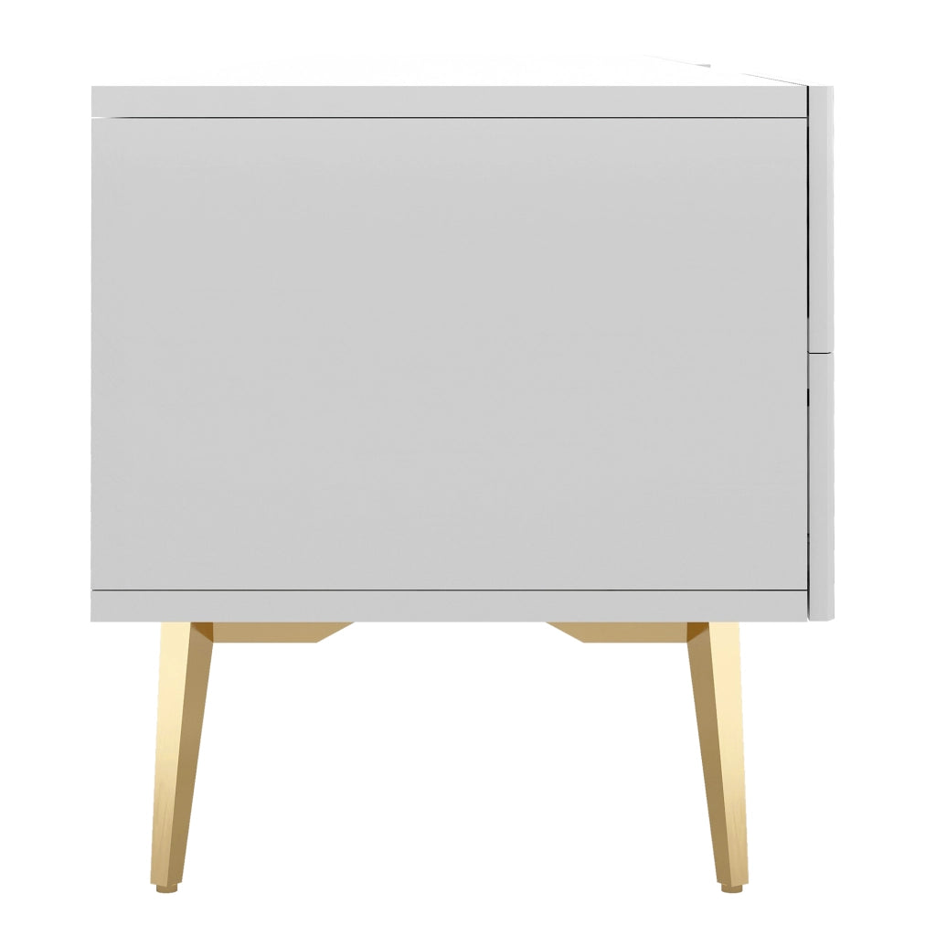 Mobile porta TV bianco in MDF con 2 cassetti e vani aperti, moderno e capiente