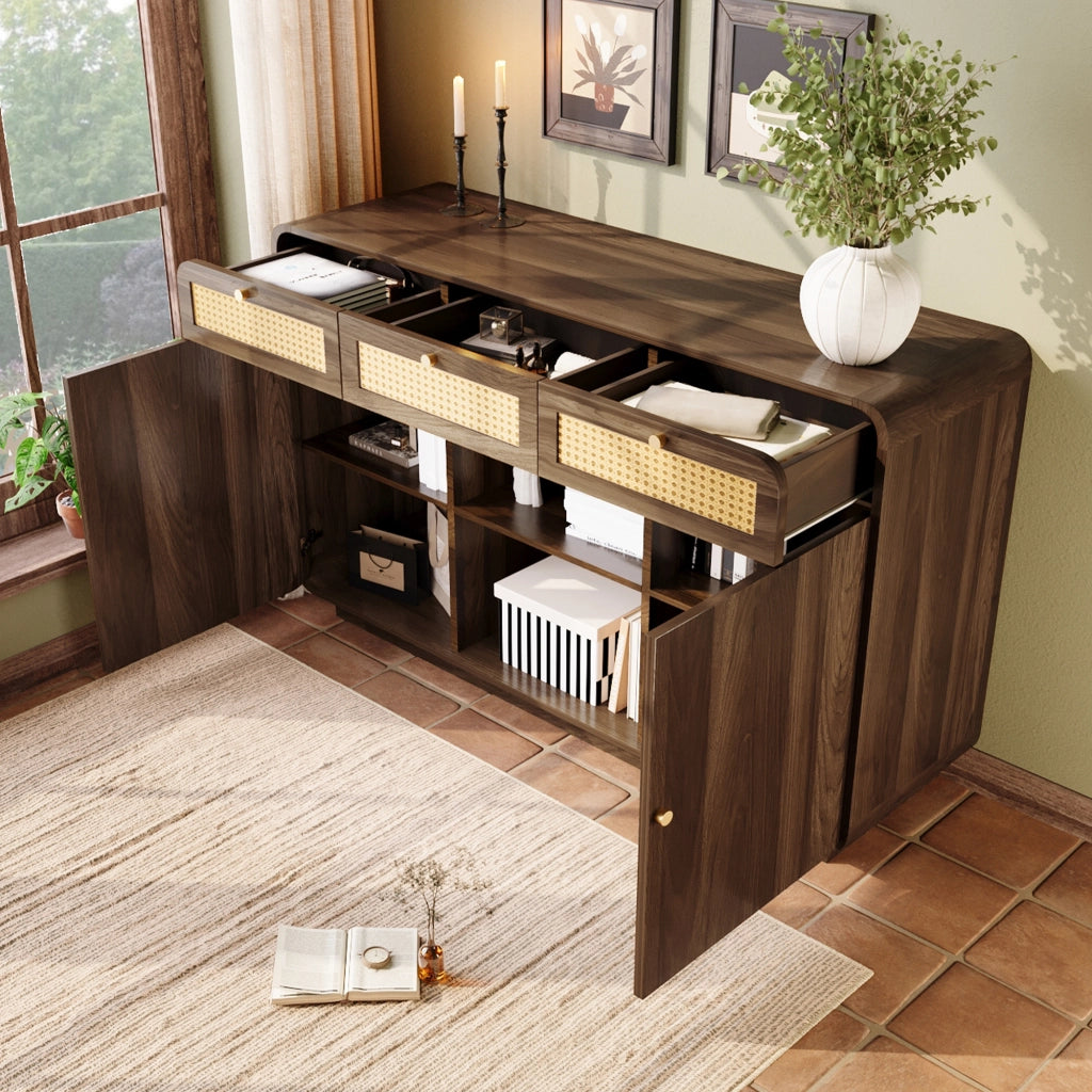 Madia con 3 cassetti; 2 ante e vano aperto; ripiani regolabili; per soggiorno; in MDF; effetto noce; 120 × 40 × 85 cm