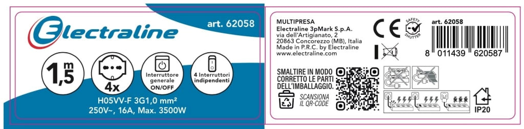 Multipresa con Interruttori Indipendenti 4 Prese Electraline