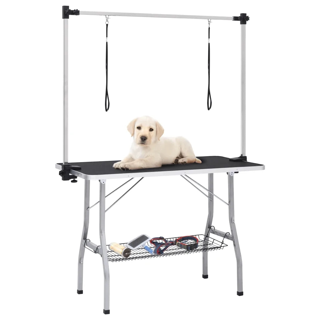 Tavolo Toelettatura per Cani Regolabile con 2 Anelli e Cesto CFW6049862