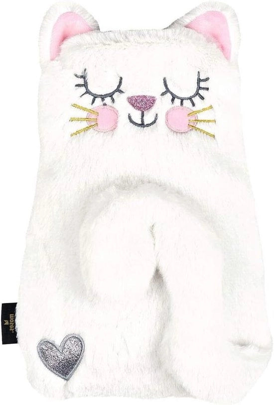 Bottiglia di acqua calda con rivestimento morbido in disegno gatto bianco - ca. 700 ml