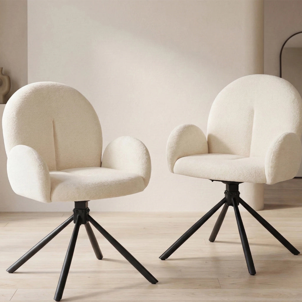 SEDIA Girevole con braccioli Set da 2 pezzi Crema Chenille e metallo
