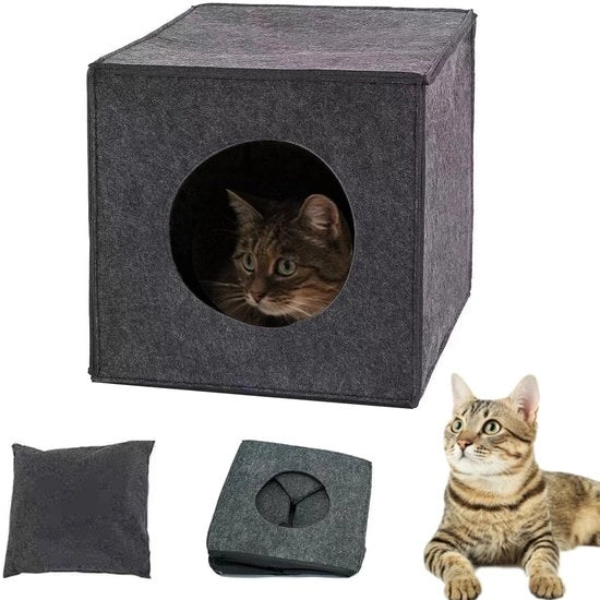 Cesto per gatti in feltro - Riflettente - Grigio scuro - Adatto per gatti e piccoli cani - 33 x 37 x 33 cm