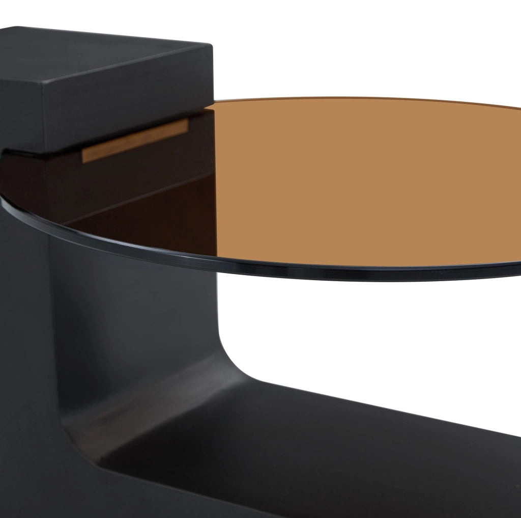 Tavolino da caffè rotondo a due livelli in MDF e vetro; nero