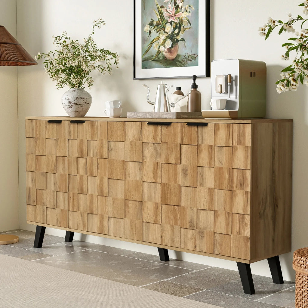 Sideboard moderno con 4 ante, 160,5 x 35,5 x 78 cm, design pratico per soggiorno, camera da letto e sala da pranzo
