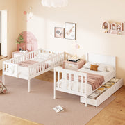 Letto a castello per bambini 90 × 200 cm in legno bianco con scala contenitore due cassetti e doghe