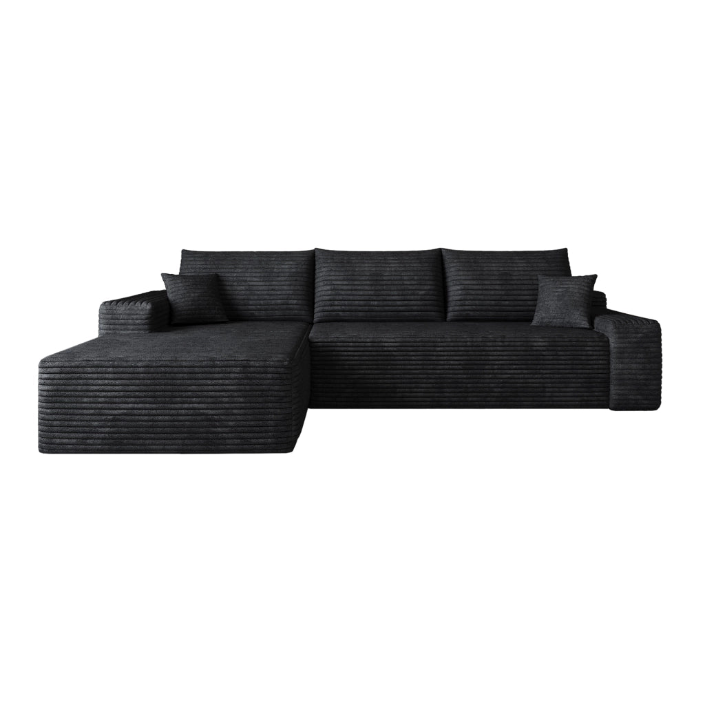 Divano modulare angolare boneless 270 cm con chaise longue a L in velluto a coste nero, senza montaggio