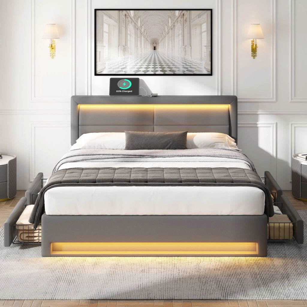 letto imbottito pu grigio 140 x 200 cm
