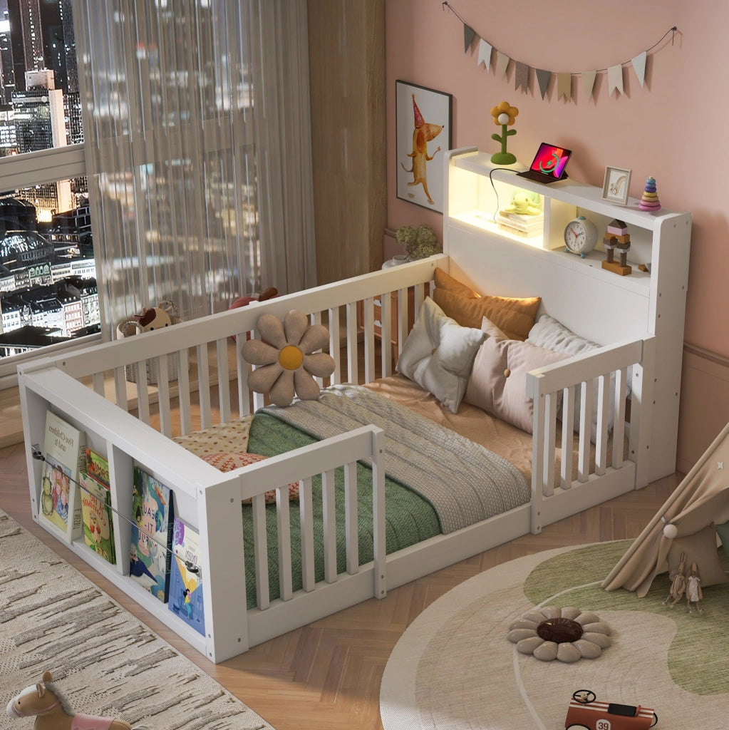 Letto singolo per bambini 90 x 190 cm con USB e luce notturna
