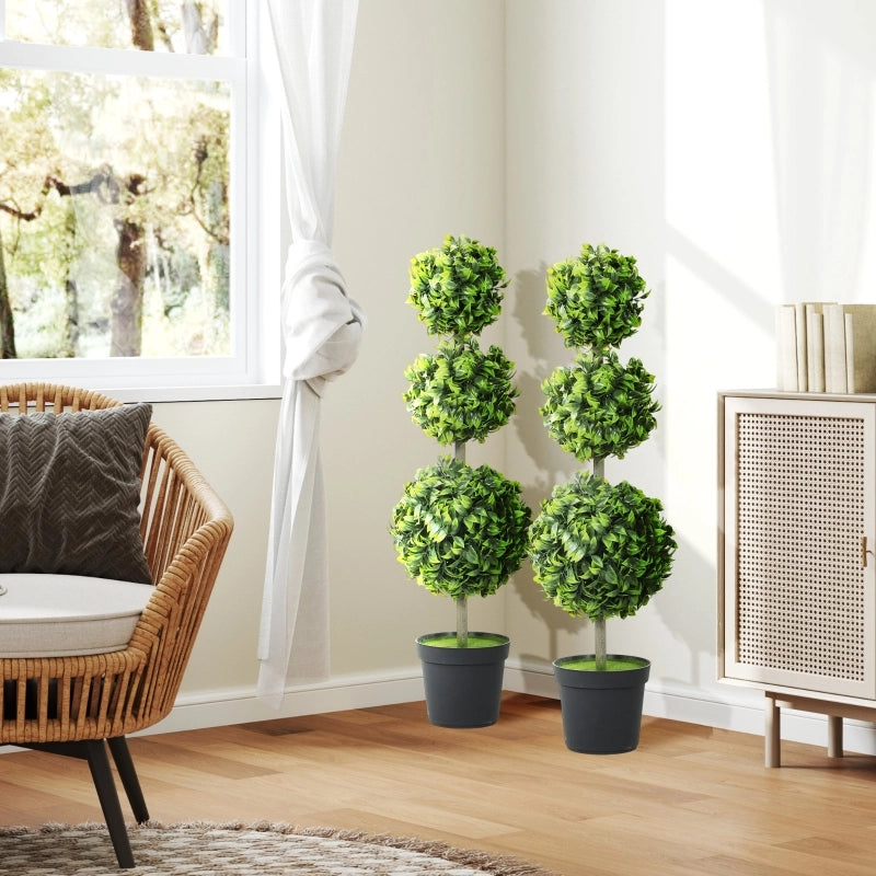 Albero artificiale a sfere set di 2 con foglie in PE resistenti ai raggi UV; verde; altezza totale 100 cm