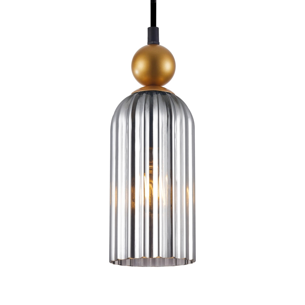 Lampada a sospensione moderna nero-oro vetro fumé E27
