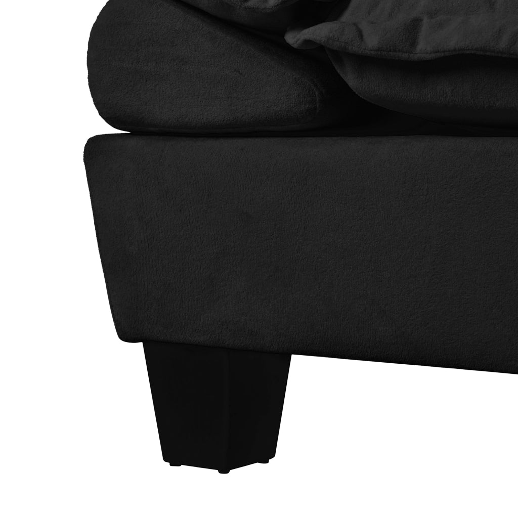 Divano modulare ULEVR 332x151x90 cm in ciniglia nera con ottomana mobile e braccioli rimovibili