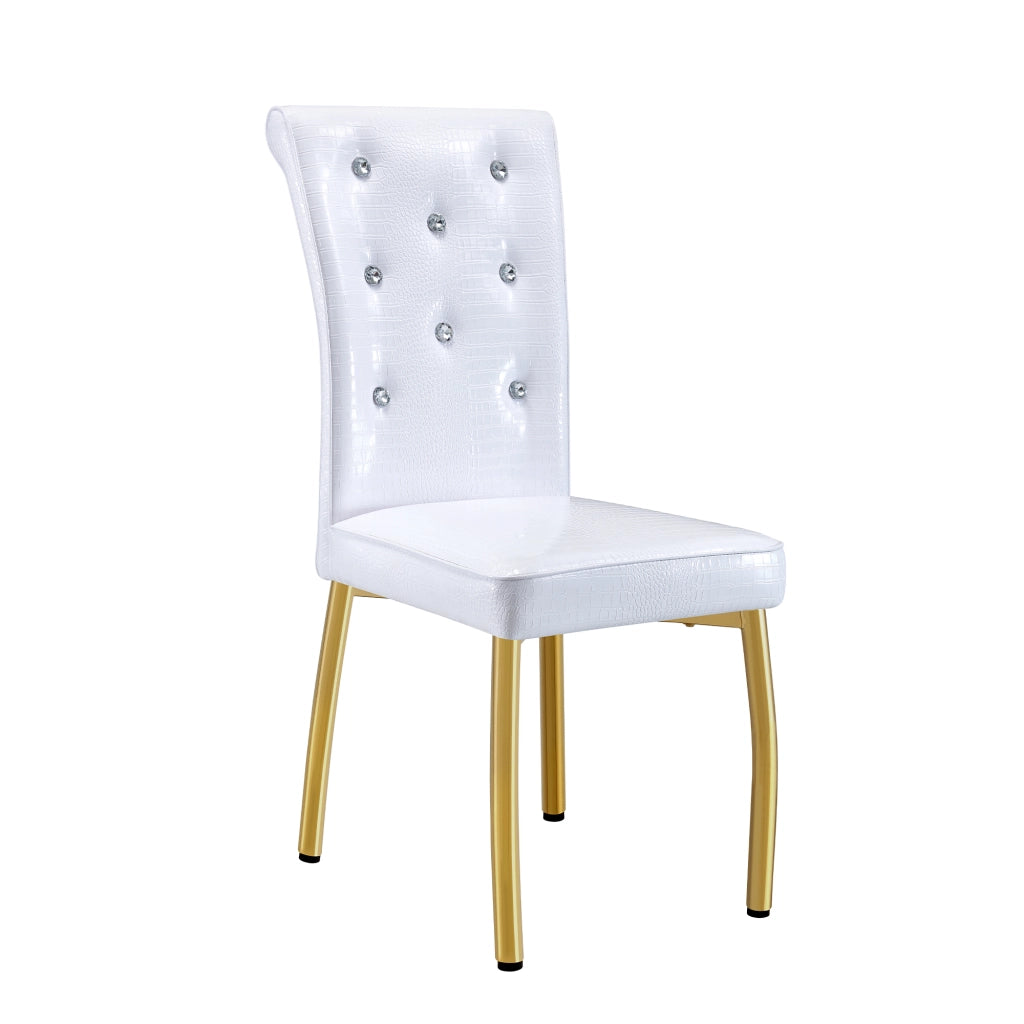 Sedia da pranzo set di 2 con dettagli in cristallo seduta imbottita e gambe metalliche dorate in PVC bianco oro
