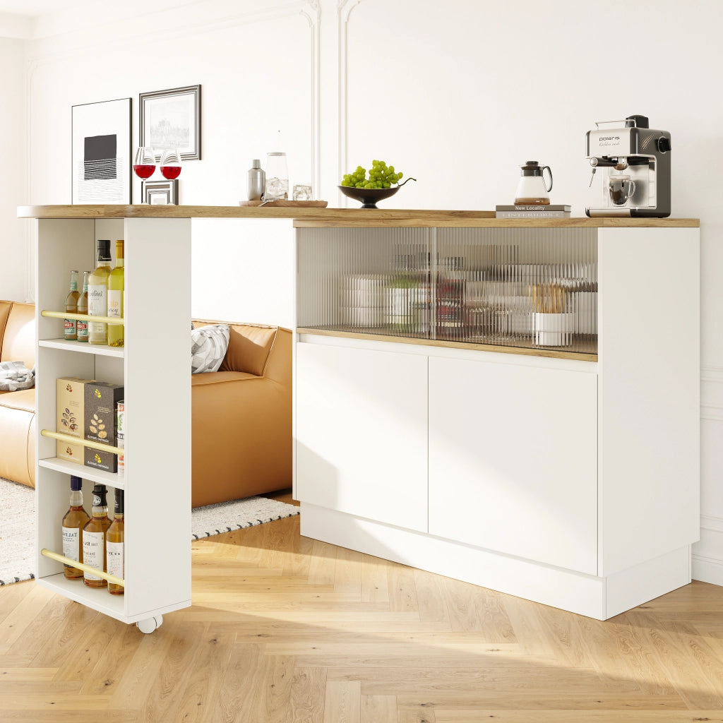 Mobile bar girevole a 360° con anta scorrevole in vetro, mobile contenitore in MDF bianco per cucina e sala da pranzo